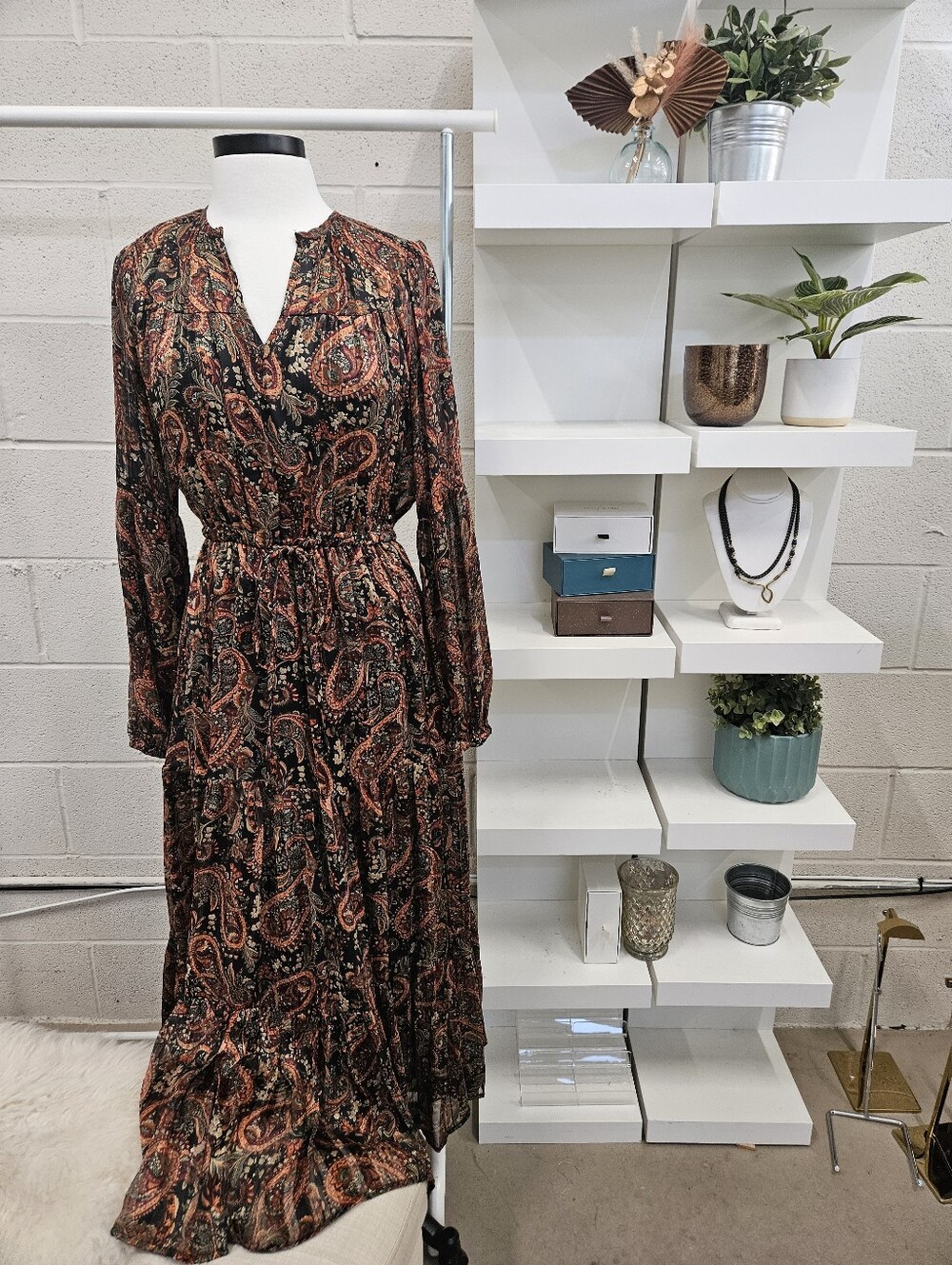 Paisley Longsleeve Maxi with Drawstring Waist